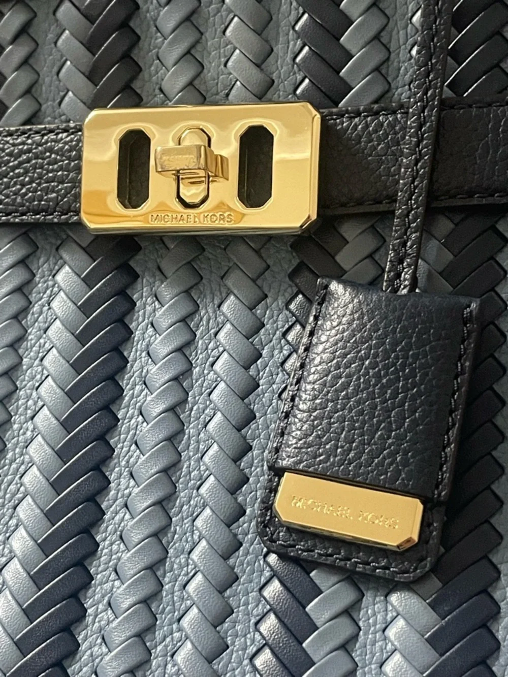Michael Kors Karson Denim color Navy Small Pebbled Leather Satchel Purse